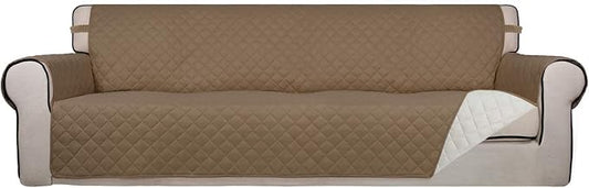 PureFit Reversible Quilted Couch Covers for Dogs Sofa Cover 4 Seater 88" | Camel/Ivory, Water Resistant Couch Protector, Washable Pet Couch Cover with Non Slip and Elastic Straps For Kids by PureFit