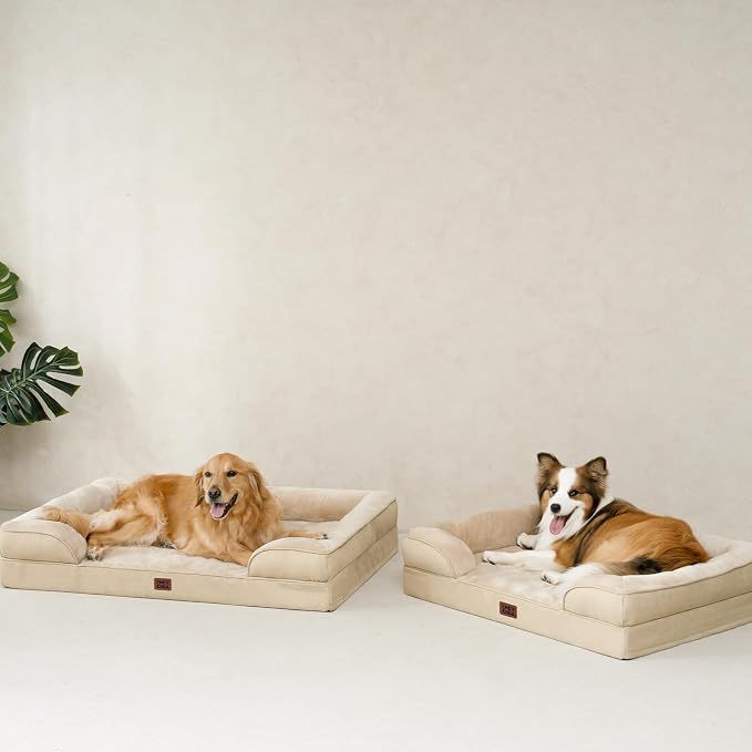 EHEYCIGA Orthopedic XXL Dog Bed, Waterproof Washable XL Big Pet Bed 52" | Non-Slip Bottom and Egg-Crate Memory Foam Extra Large Pet Couch Bed with Washable Removable Cover, Greige - Image 9