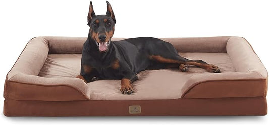 Bedfolks Orthopedic Dog Bed XXL, Waterproof Dog Sofa Bed for Giant Dogs, Egg Foam Pet Couch Bed with Removable Washable Cover and Nonslip Bottom, Brown by Bedfolks