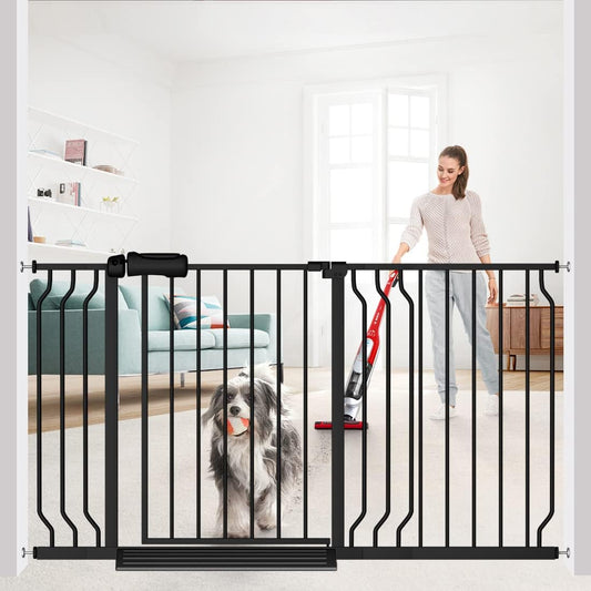 Extra Wide Baby Gate Black 53-57.5 Inch Wide Walk Through Pressure Mounted No Drill Long and Large Tension Metal Gate for Dog and Toddler