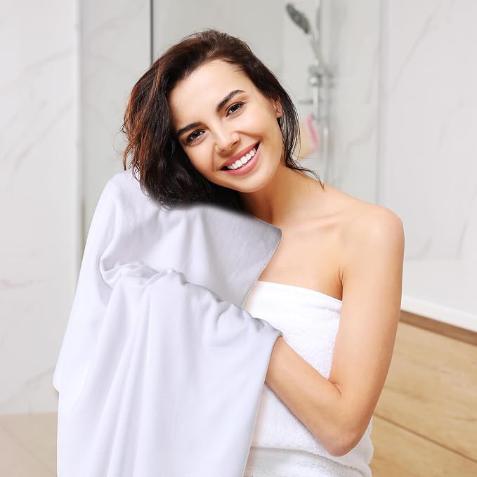 Mixweer 24 Piece White Microfiber Absorbent Towel Set: 2 Oversized Bath Sheets, 4 Bath Towels, 6 Hand, 8 Washcloths, 4 Fingertip for Bathroom Spa Gym Camping Beach - Image 4