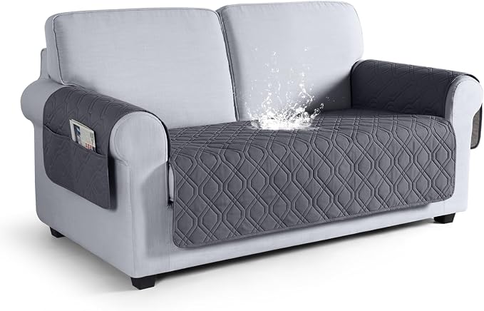 VANSOFY Waterproof Loveseat Couch Cover for Pets, Dark Gray, 54" | Non-Slip, Washable, Utility Pockets, Pet Friendly, Furniture Protector Slipcover for 2 Cushion Plus Couch by VANSOFYFURNITURECOVERS