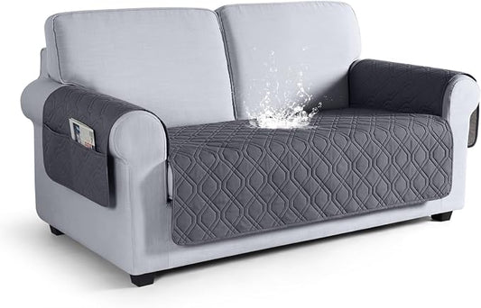 VANSOFY Waterproof Loveseat Couch Cover for Pets, Dark Gray, 54" | Non-Slip, Washable, Utility Pockets, Pet Friendly, Furniture Protector Slipcover for 2 Cushion Plus Couch by VANSOFYFURNITURECOVERS