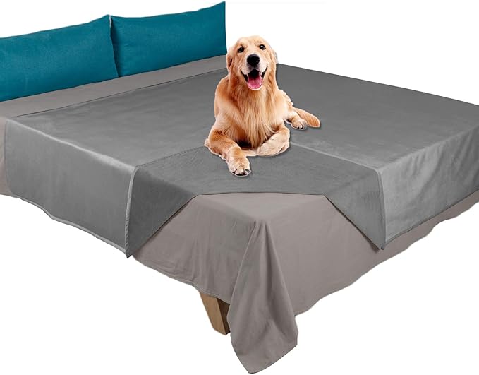 Ameritex Pet Bed Blanket Reversible 100% Waterproof Velvet Super Soft for Sofa and Bed (68x82 Inches, Light Grey+Grey) - Image 8