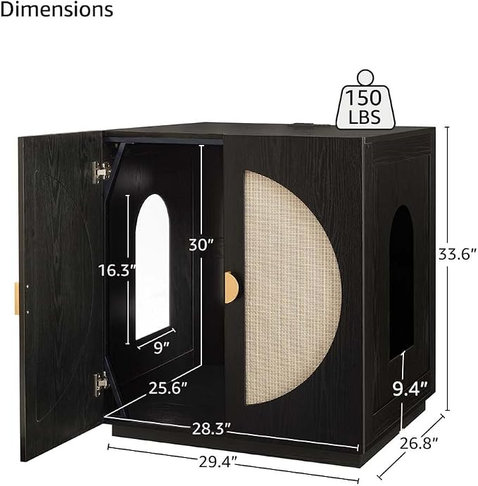 unipaws Cat Litter Box Enclosure for Self-Cleaning & Automatic Litter Boxes | Extra Large Cabinet with Charging Station, Wooden Dog Proof Hidden Cat House for Top Entry Litter Box - Image 4