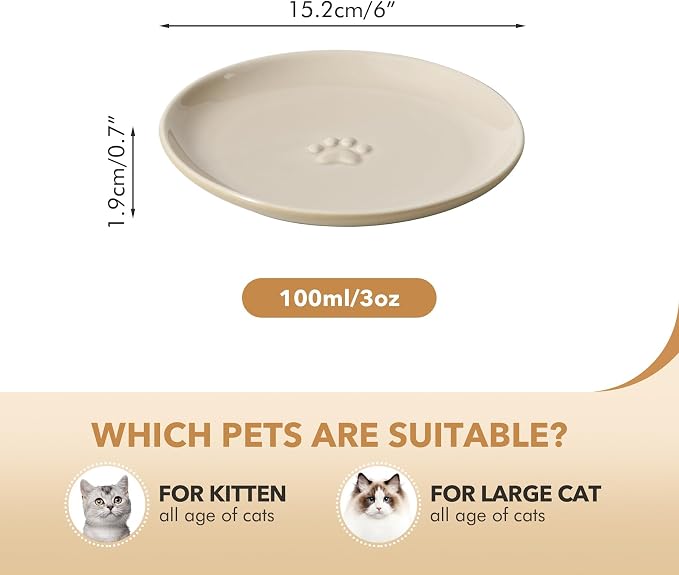 Havniva Ceramic Cat Food Plate, Shallow Cat Dishes for Indoor Cats Set of 3 | Wide Opening, 6” Ceramic Cat Plates, Cat Bowls for Wet & Dry Food, Non-slip Rubber Base, Whisker Friendly Cat Bowl - Image 2