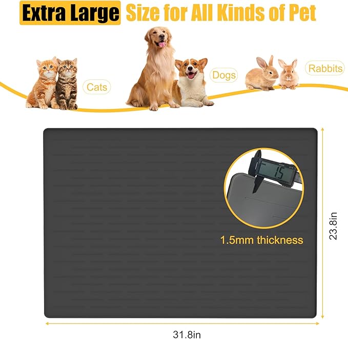 31.8"x23.8" Large Dog Mat for Food and Water, XL Silicone Pet Feeding Mats, Waterproof Dog Bowl Mat with High Edges to Prevent Water and Food Spills, Light Gray - Image 2