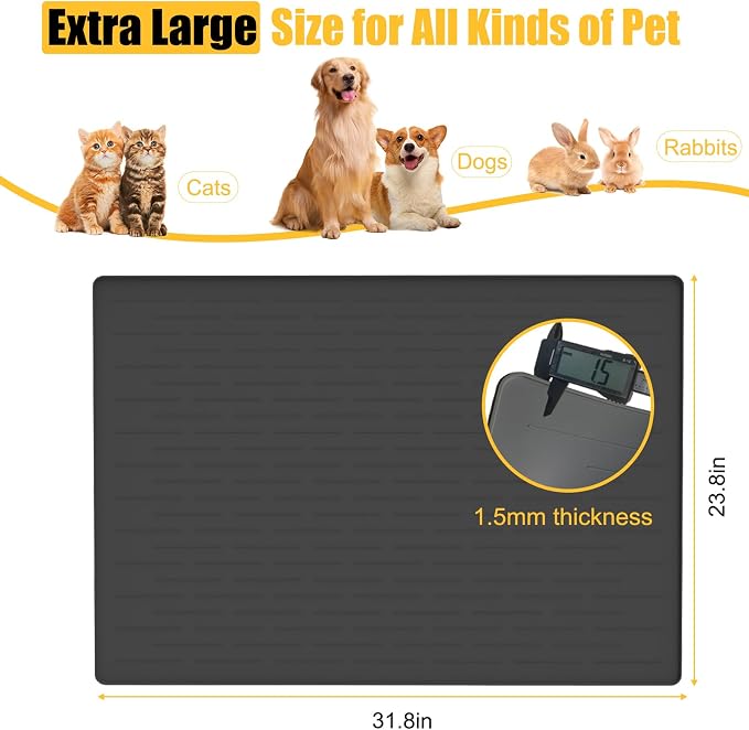 31.8"x23.8" Large Dog Mat for Food and Water, XL Silicone Pet Feeding Mats, Waterproof Dog Bowl Mat with High Edges to Prevent Water and Food Spills, Light Gray - Image 2