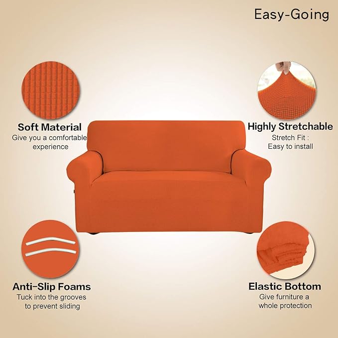 Easy-Going Stretch Oversized Sofa Couch Slipcover Washable Orange | 1-Piece Extra large Sofa Cover Furniture Protector Couch Soft with Bottom for Kids, Polyester Spandex Jacquard - Image 3