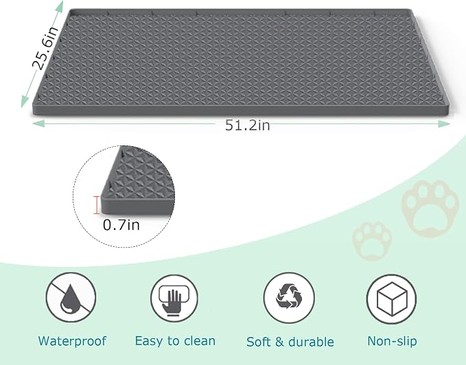 Cat Litter Mat for Litter Box, Silicone Large Cat Litter Trapping Mat - 51.2x25.6 in, Waterproof & Non-Slip, Durable & Easy Clean, Gray - Image 2