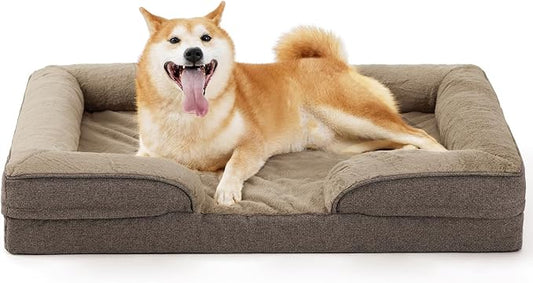 Made4pet Dog Bed Orthopedic Dog Sofa for Large Dogs,Supportive Foam Pet Cushions Bed with Washable Removable Cover, Egg-Crate Foam, Waterproof Lining Bottom, Brown, 38 * 28 * 6.5 Inch by Made4Pets