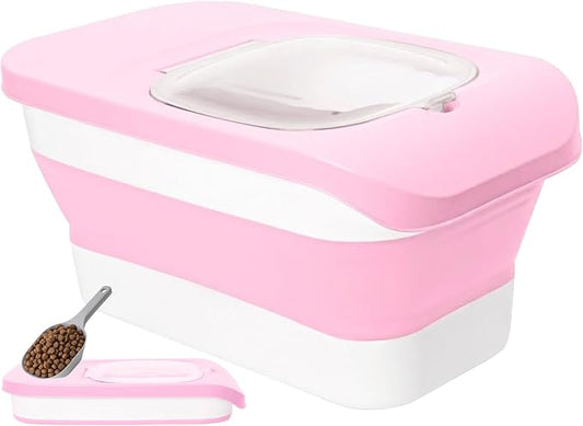 10-13 Lbs Airtight Dog Food Storage Container,Collapsible Pet Food Storage | Dog Food Container with Double Airtight Seal,Cat Food Container Dry Food Fresh,Space Saving,Pest/Mouse-proof,Scoop,Pink by DDMOMMYCOLLAPSIBLEFOODSTORAGECONTAINERFAMILY