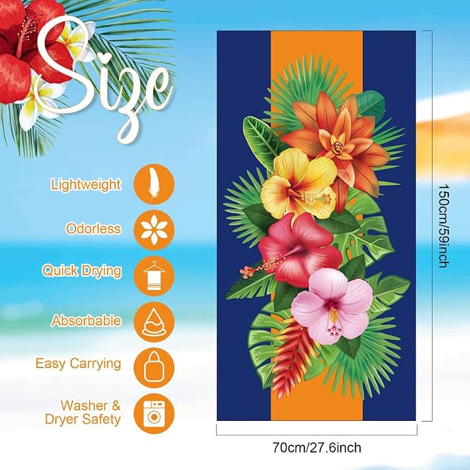 Redbaker 16 Packs 59 x 28 inches Oversized Hawaiian Beach Towel Bulk Extra Large Pool Towels Set Microfiber Quick Dry Swim Towel Blanket for Women Men Adult Bath Travel(Bright Colors) - Image 2