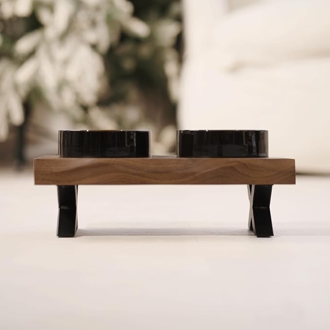 CHEERHOME PETS Raised Cat Ceramic Bowls for Small and Medium Dog, Solid Wooden Dog Food Bowl with Stand, Food Feeding Dishes Water Bowl for Cats and Puppy(Walnut Wood) - Image 2