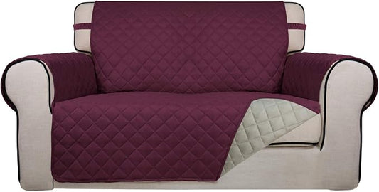 PureFit Reversible Quilted Sofa Cover, Water Resistant Medium Slipcover Furniture Protector, Washable Couch Cover with Non Slip Foam and Elastic Straps for Kids, Dogs, Pets (Loveseat, Wine/Beige) | Wine/Beige, Water Resistant Couch Protector, Washable ... by PureFit