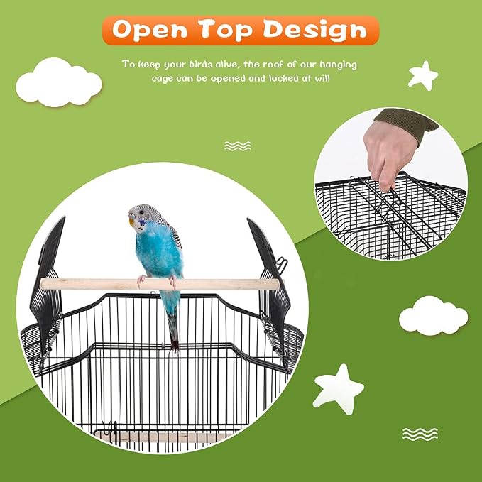 BestPet 64 inch Wrought Iron Bird Cage for Parakeets Medium Small Parrots Parakeet Cage with Detachable Rolling Stand & Play Open Top for Cockatiels Lovebird Finches Canaries (Black) - Image 4