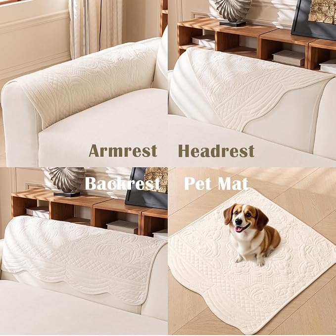 Couch Cover for Sectional Washable,Velvet Sofa Covers for 2 Cushion | Non-Slip Sofa Slipcovers, Couch Covers for Sofa, L Shaped Furniture Protector for Pet Dogs, White, 36"X47" (Only 1 Pcs) - Image 6
