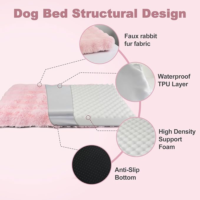 Orthopedic Dog Beds for Big Dogs, Fluffy Faux Rabbit Fur Pet Bed with Removable Washable Cover, Dog Bed Mat with Egg Crate Foam & Waterproof Lining, Anti Slip Bottom, Pink,52"x36"x4" - Image 6