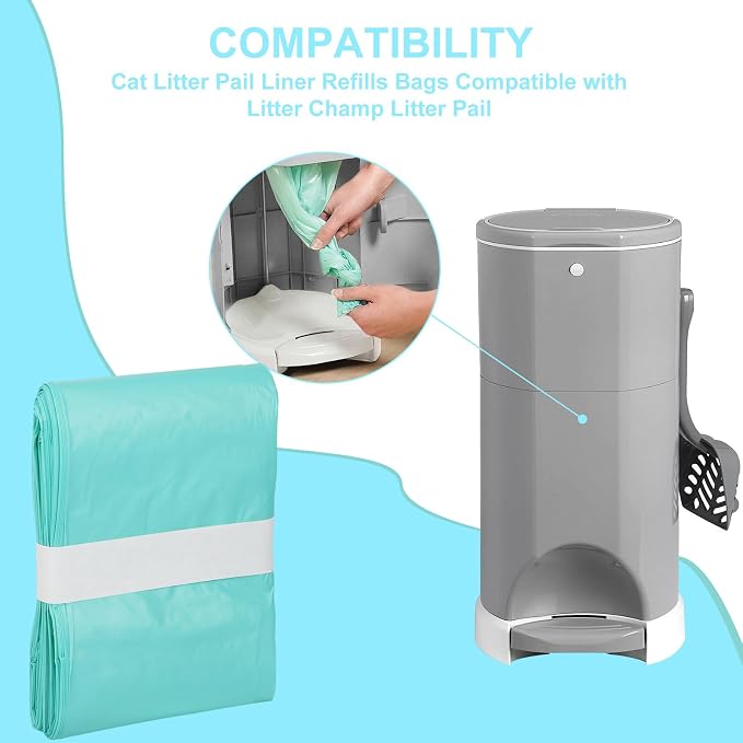 Cat Litter Pail Liner Refills Bags Compatible with Litter Champ Litter Pail, Green, Lightly Scented, 10 Pack - Image 3