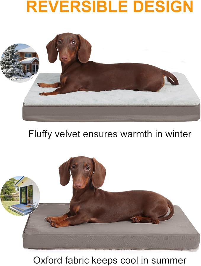 KSIIA Orthopedic Dog Bed for Small Dogs with Waterproof Lining, Grey, 21x13 | Deluxe Soft Plush Dog Crate Bed, Washable Pet Mat with Removable Cover & Egg Crate Foam for Small Dogs Sleeping & Relaxing - Image 4
