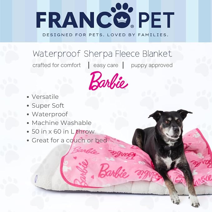 Barbie Waterproof Dog Bed Cover, Large 50x60 Pet Blanket for Furniture Bed Couch Sofa, (Officially Licensed) by Franco - Image 2
