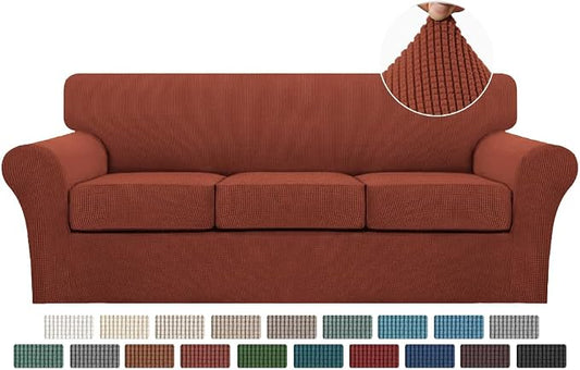 Turquoize 4 Piece Sofa Covers for 3 Cushion Couch Sofa Slipcover Soft Couch Cover for Dogs-Washable Sofa Furniture Covers with 3 Individual Cushion Covers (3 Cushion Sofa, Rust) by Turquoize