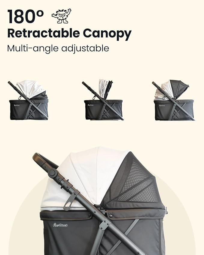 Medium Dog Stroller, Foldable Pet Stroller with Adjustable Handle & No Zip Entry, Storage Basket & Cup Holder, Canopy, Mesh Windows, Ideal for Medium Dogs and Cats Up to 50lbs, Black