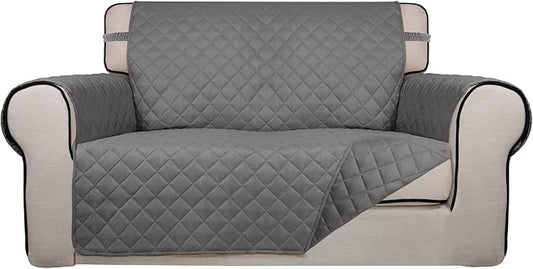PureFit Reversible Quilted Sofa Cover, Water Resistant Medium Slipcover Furniture Protector, Washable Couch Cover with Non Slip Foam and Elastic Straps for Kids, Dogs, Pets (Loveseat, Gray/Gray) | Gray/Gray, Water Resistant Couch Protector, Washable Pe... by PureFit