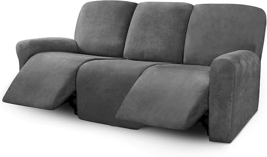 ULTICOR Velvet 8-Pieces Recliner Sofa Covers Stretch Reclining Couch Covers for 3 Cushion Reclining Sofa Slipcovers Furniture Covers Thick Soft Washable (3 Seater Recliner Cover, Dark Gray) by ULTICOR