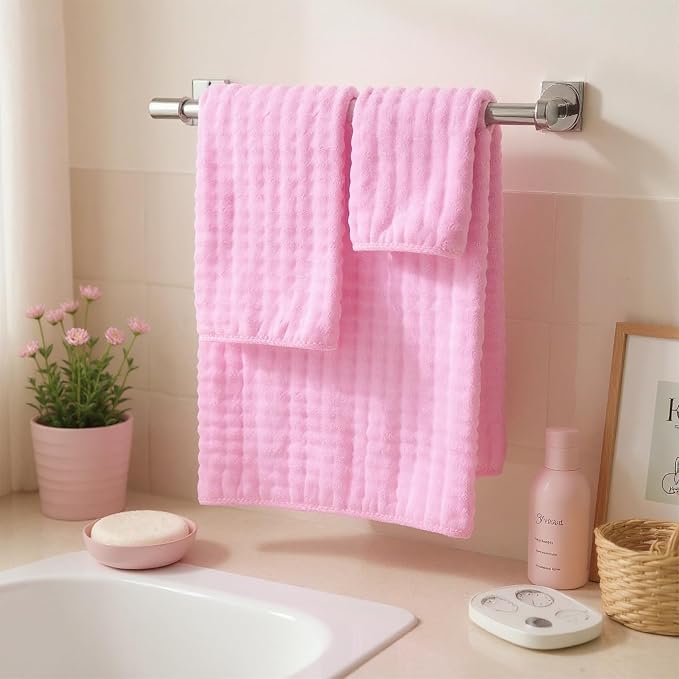COZYART Lint Free 8 Pcs Bathroom Towels Set Ultra Soft Microfiber Pink | Ultra Fluffy, Thick, Highly Absorbent, Quick Dry, No Shedding, No Pilling, Fade Resistant, Durable, Long-lasting - Image 2