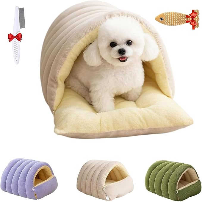 Removable and Washable Winter Closed-Off Cat Bed, Warm Cozy Comfort Pet Cave for Cats & Kittens, Machine-Washable Removable Cushion, Non-Slip Base by Qfibkr