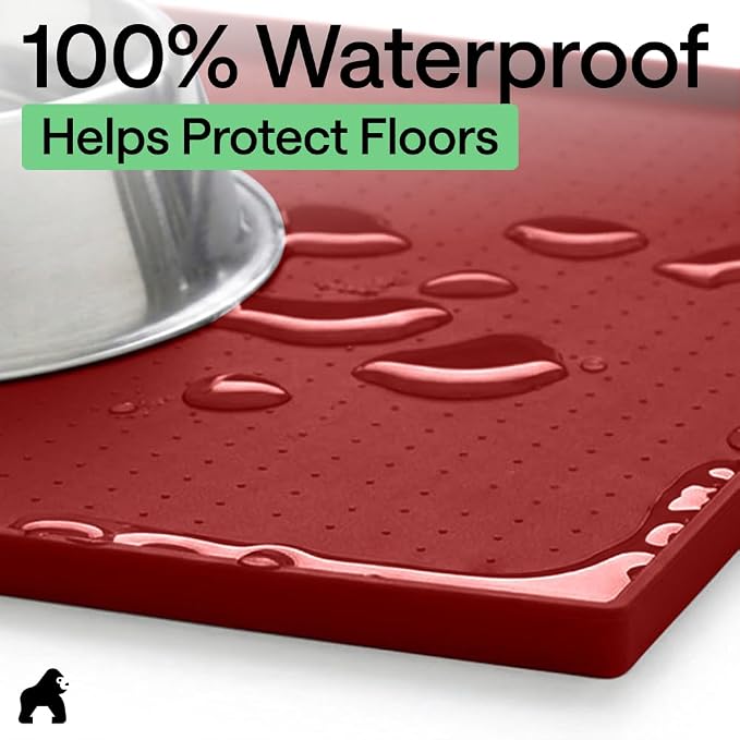 GORILLA GRIP 100% Waterproof Raised Edge BPA Free Silicone Pet Feeding Mat, Dog Cat Food Mats Contain Spills Protects Floors, Placemats for Cats and Dogs Water Bowl, Pets Accessories 18.5x11.5 Red - Image 4