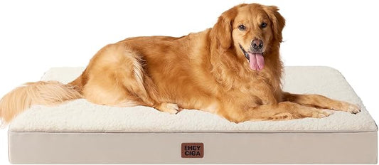 EHEYCIGA Orthopedic Dog Bed Large with Removable Washable Cover, 44IN Camel | Egg Crate Foam Support, Durable Oxford fabric, Non-Slip Bottom, Machine Washable, Soft Waterproof Plush Pet Bed Mat For Crate by EHEYCIGA