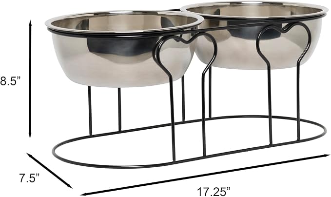 YML 7-Inch Wrought Iron Stand with Double Stainless Steel Feeder Bowls,Black - Image 2