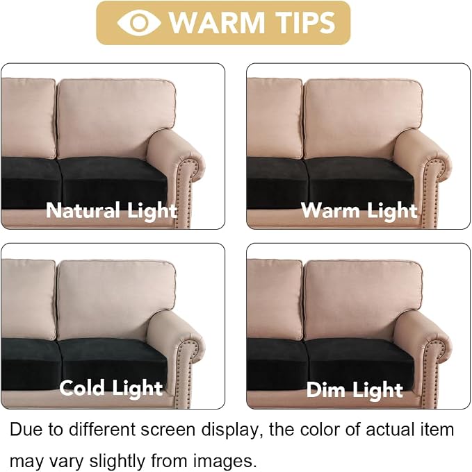 H.VERSAILTEX Velvet Stretch Couch Cushion Cover Plush Cushion Slipcover for Chair Loveseat Sofa Cushion Furniture Protector Seat Cushion Sofa Cover (3 Piece Sofa Cushion Covers, Black) - Image 6
