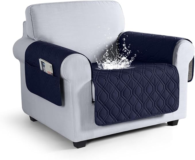 VANSOFY Waterproof Chair Seat Cover for Pets, Dark Blue, 22" | Non-Slip, Washable, Utility Pockets, Pet Friendly, Furniture Protector Slipcover for 1 Seater Couch by VANSOFYFURNITURECOVERS