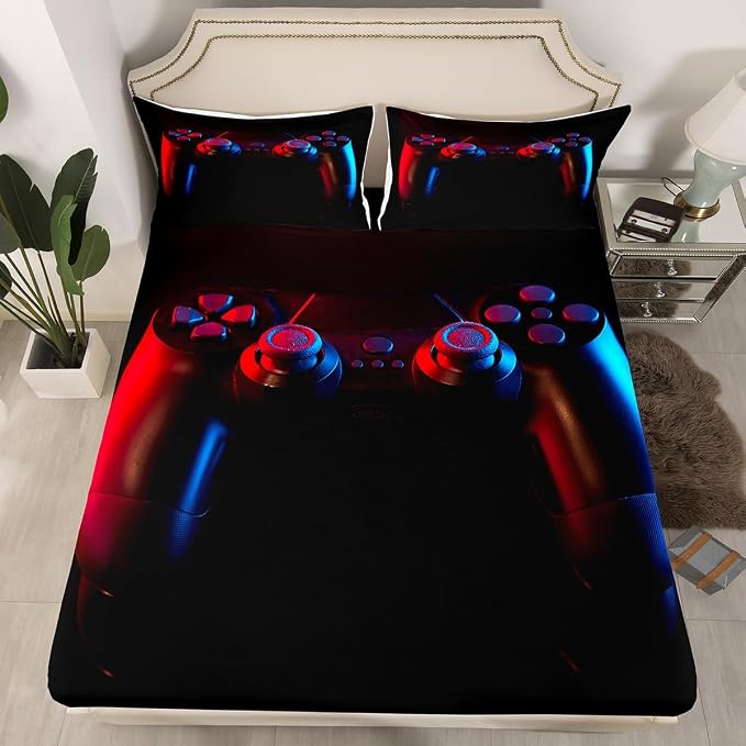 Erosebridal Games Bedding Set Twin Size,Kids Gamer Bed Sheet Set Teens Video Games Fitted Sheet Boys 3D Gamepad Flat Sheet Children Game Bedroom Decor Soft Modern Gaming Controller Sheets,Black - Image 5
