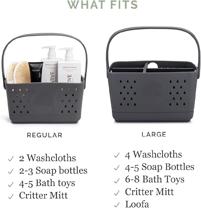 Parker Baby Co. Quick-Dry Bath Caddy Organizer with Handle - Smoke, Large | BPA-free, food-grade shower caddy & bath organizer that stores toys and bath supplies in a sturdy, easy-carry handle design - Image 6