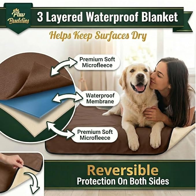 Paw Buddies Premium Waterproof Blanket 80"x90" Velvet-Feel Reversible Throw – Leakproof, Machine Washable Bed & Sofa King Size Protector for Couples, Pets & Travel + Bonus Small Blanket - Image 2