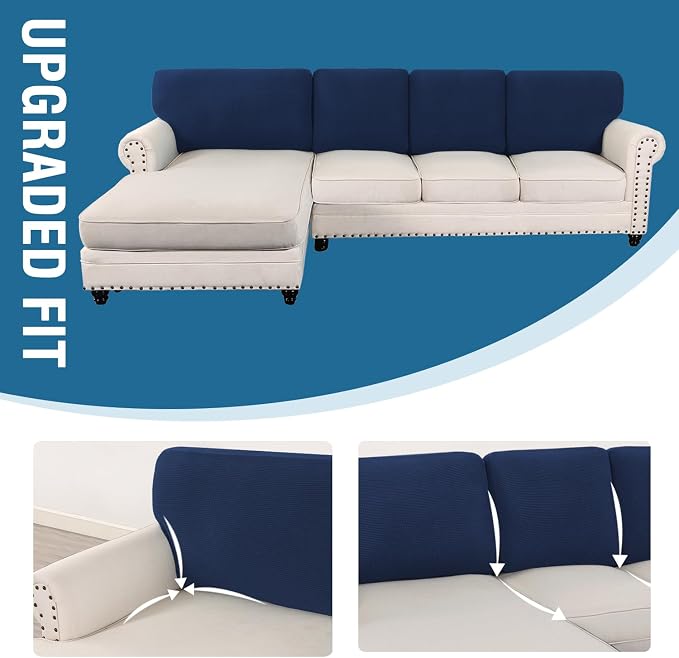 H.VERSAILTEX Backrest Cushion Covers Sectional Couch Back Cushion Covers for Sectional Sofa Set for Both Left/Right Couch (Back Only: 1 Chaise + 3 Sofa, Navy) - Image 7