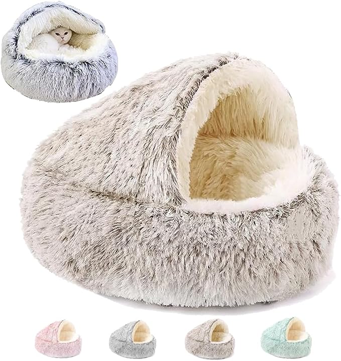 Keep Warm Lapcatz Nest Bed, Cat Bed Round Fluffy Hooded Cat Bed Cave, Anti-Slip Bottom and Machine Washable,Removable Washable Round Beds for Small Medium Pets (Coffee,Medium) by Unknown