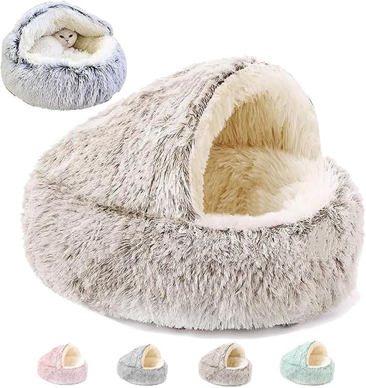 Keep Warm Lapcatz Nest Bed, Cat Bed Round Fluffy Hooded Cat Bed Cave, Anti-Slip Bottom and Machine Washable,Removable Washable Round Beds for Small Medium Pets (Coffee,70cm/27.5inch) by Unknown
