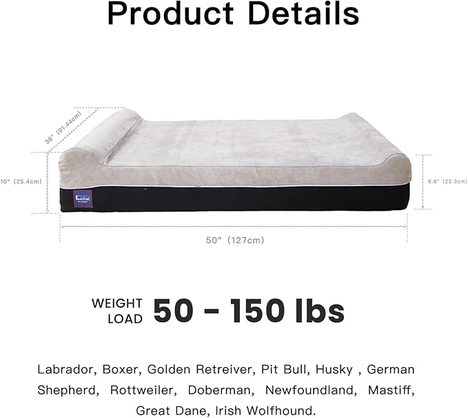 Laifug Orthopedic Dog Beds for Large Dogs,7" Memory Foam Dog Beds,Durable Water Proof Liner Removable and Washable, Nonskid Bottom, Slate Grey 50"x36"x10" - Image 2