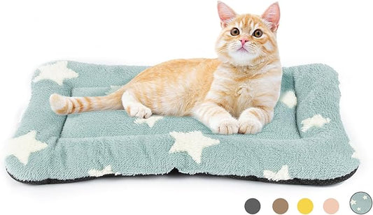 Mora Pets Cat Bed for Indoor Cats Washable Dog Crate Pad Cute Star Dog Bed Mat for Small Dogs Pet Kennel Pad for Cage Soft Flat Puppy Kitten Cushion for Sleeping Anti-Slip Blue 22 x 13 by MoraPets