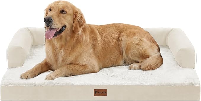 Waterproof Orthopedic Dog Bed for Extra Large Dogs, 41x27in, Beige | Orthopedic Foam Relieves Joint Pressure, Bolsters Supports Head And Neck, Washable Cover, Non-Slip Bottom by CasaPaw