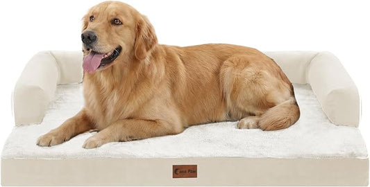 Waterproof Orthopedic Dog Bed for Extra Large Dogs, 41x27in, Beige | Orthopedic Foam Relieves Joint Pressure, Bolsters Supports Head And Neck, Washable Cover, Non-Slip Bottom by CasaPaw