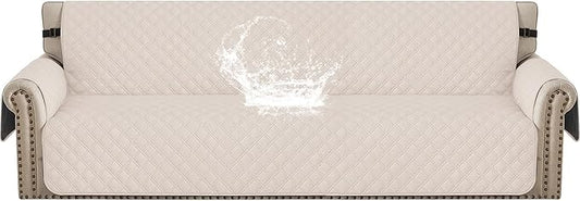 Waterproof Couch Cover for Pets Large, Sofa Covers for 3 Cushion Couch Washable, Non Slip Couch Covers for Dogs with Side Pockets, Quilted Couch Covers (Oversized Sofa, Beige) by CYCMACOHOME