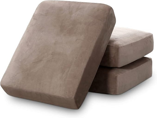PrinceDeco Velvet Stretch Couch Cushion Cover Soft Cushion Slipcover for Chair Loveseat Sofa Furniture Protector Seat Cushion Sofa Cover (Each Width Up to 29.5", Taupe) by PrinceDeco