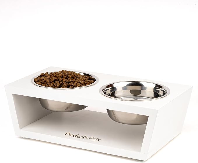 4" Tall Elevated Dog Bowls for Small Dogs and Cats. Raised Dog and Cat Food and Water Bowl Set by Pawfect Pets (White) by PawfectPets