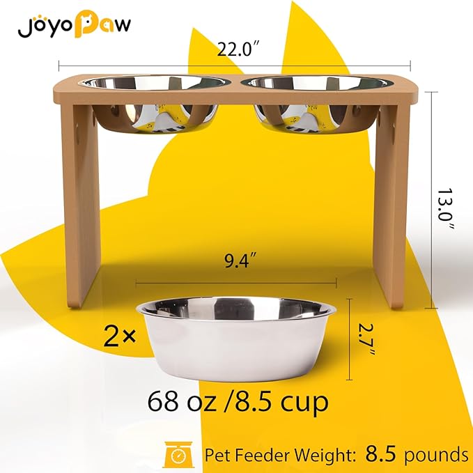 Elevated Dog Bowls, Waterproof Raised Dog Bowl for Medium & Large Dogs, HIPS Poly Lumber Stand with 2 Stainless Steel Bowls (HIPS Poly Lumber, Teak-Color) - Image 2